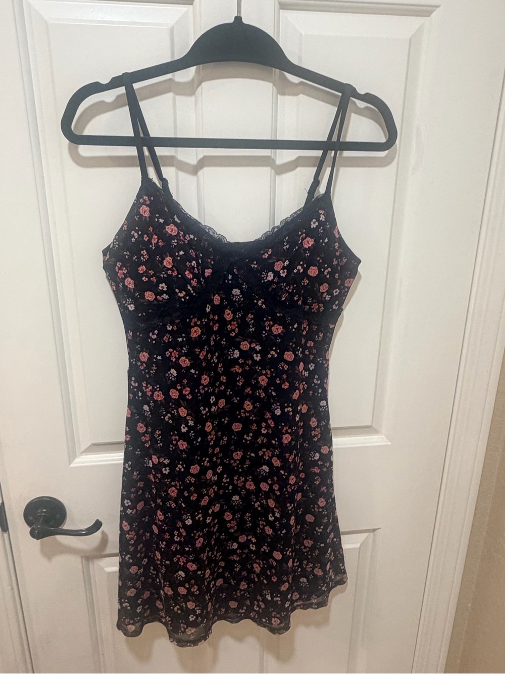 No Boundaries Black Floral Camisole Dress with Pink Blooms